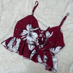 NEW Maroon & White Floral Crop Tank | Size 1XL